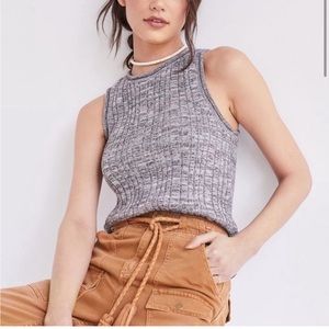 Anthropologie Pilcro Knit High Neck Cotton Silk Blend Tank Top